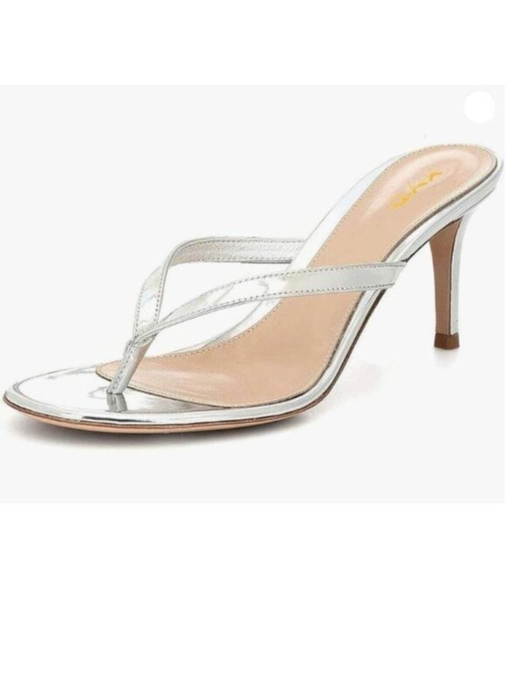 XYD Silver Fashion Thong Mid Heel Sandals Casual Flip Flops Open Almond Toe Shoe
